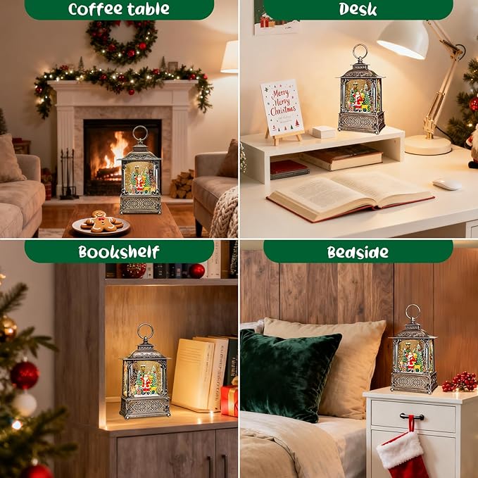 Santa Snow Globe, Reindeer and Christmas Tree Theme, Light up Christmas Snow Globes with Music 6-Hour Timer, Battery-Powered or USB-Powered Gifts for Women Men and Kids, Indoor Christmas Decorations