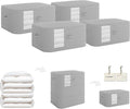 3-Layer Compressible with Zippers Blanket & Comforter Storage Bag,Ultra Space Saving Self Compression Organizer，Save 50% Space, 4 PCS，Gray