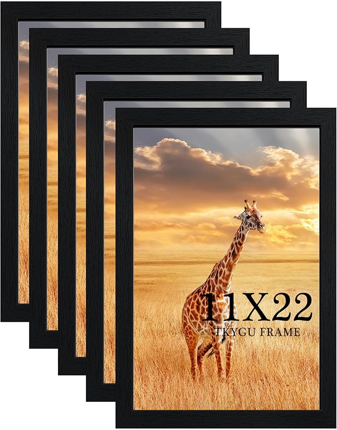 11x22 Picture Frame 5 Pack- Newspaper Frame for Assorted Media and News Articles-11x22 Wooden Frame with Plexiglass,Decorate Home and Office with Large Paintings -Fits Most Standard Newspapers