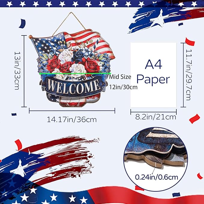 4th of July Decorations for Door: Fourth July Memorial Day Sign Patriotic Wreath Outdoor 12" Red White and Blue Decor Metal 250 Anniversary USA Large Wall Hanging Independence Vintage for Outside Indoor