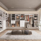 ROOMTEC Modular Closet System, 67" Wall Mounted Closet Organizer with Hanging Rods and Drawers, Wooden Tower for Walk-In Closets, Wardrobe Storage Kit, White