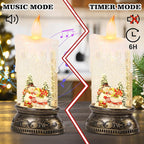 Christmas Snow Globe Candle with Timer & Music, Snowman Family Scene, Swirling Glittering Candle Shaped Snow Lantern, USB/Battery Operated Lighted Lantern for Christmas Decoration