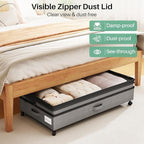 Kitstorack 4 Pack Height-adjustable Under Bed Storage with Wheels, Under Bed Storage Containers,Under Bed Shoe Storage Organizer with Clear Window&Label, Suitable for Clothes Storage, Gray