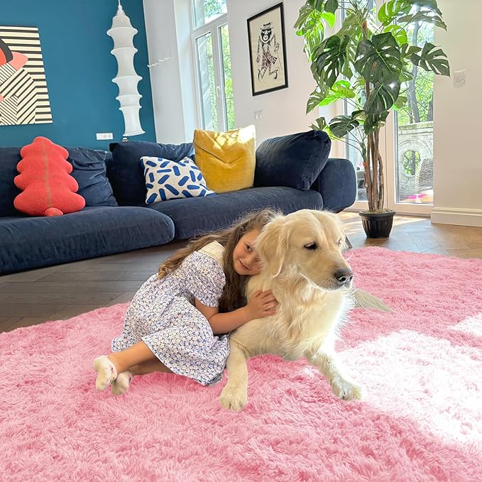 OLANLY 2x3 Machine Washable Small Bedside Rug, Soft Fluffy Shaggy Entryway Throw Rugs for Bedroom, Living Room, Indoor Floor Carpet for Kids Girls and Boys, Nursery Rooms, Home Decor Aesthetic, Pink