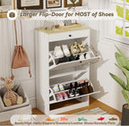 Shoe Cabinet with 2 Flip Drawers, Slim Wooden Hidden Shoe Organizer with Drawer, Pet-Proof Narrow Shoe Storage Cabinet for Entryway Living Room Behind The Door