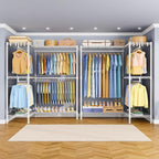 E15 Pro Garment Rack L Shaped Clothes Rack for Corner，Freestanding Clothing Racks for Hanging Clothes，Heavy Duty Closet System with 4 Hanging Rods & 8 S Hooks，48.8"W x 15.8"D x 78.4"H，White