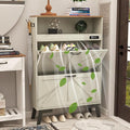 TaoHFE Deodorizing Shoe Organizer Cabinet Storage for Entryway,Shoe Cabinet Storage with 2 Flip Drawers,White Fluted Shoe Cabinet with Air-Purifier,Farmhouse Hidden Cabinet