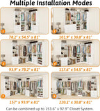 Closet System with 4 sets, 101.9" Closet Organizer Systems with 6 Drawers & 8 Hanging Rods & Adjustable Shelves, Walk in Closet Standing Closet System, Corner Closet System Set, White