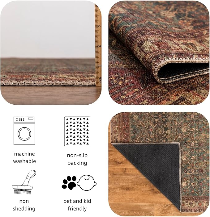 Keen Home Design 5x7 Rug - Machine Washable Area Rug with Non-Slip Backing, Ideal for Living Room, Dining Room, Bedroom - Vintage, Easy Clean, Durable, Low Pile Rug - (5' x 7')