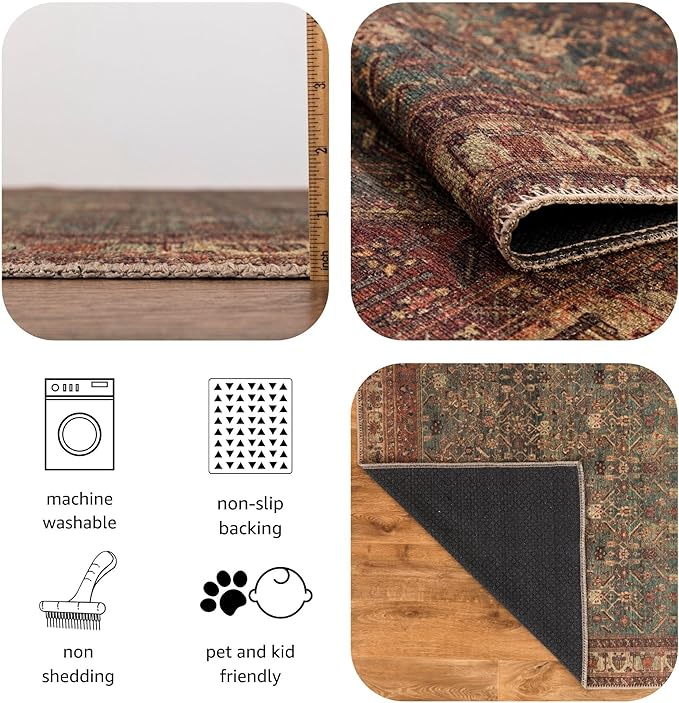 Keen Home Design 2x10 Rug - Machine Washable Runner with Non-Slip Backing, Ideal for Hallway, Entryway, Kitchen, Laundry Room - Vintage, Easy Clean, Durable, Low Pile Rug - (2'6" x 10')