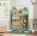 GarveeHome Shoe Cabinet Rattan with 3 Flip Drawers and 4-Tier Shoe Storage Cabinet, Freestanding Shoe Organizer with Adjustable Shelves for Entryway, Closet, Hallway (Light Oak)