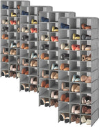 Whitmor 30 Sections Hanging Clothes Closet Organizer, Space Saving Breathable Fabric Shoe Storage for Bedroom, Laundry, Dorm, Crosshatch Gray (Pack of 4)