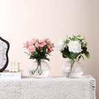 Round Glass Vases, Set of 2 Small Vases for Flowers, Clear Glass Vase for Tulips, Modern Vase for Living Room, Office, Coffee Table, Shelf, Wedding, 5 Inches