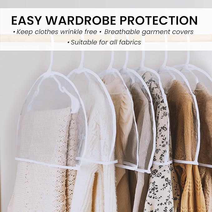 Handy Laundry Clear Vinyl Shoulder Covers - Set of 16 Garment Protectors Keep your Suits, Dresses, Blouses, & Dust Free - Protect and Store your Clothing while In and Out of Season