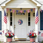 4th of July Decorations Memorial Day Door Sign 12x12 Inch American Patriotic Wood Door Hanger Independence Day Wreath Red White Blue Flower Welcome Hanging Sign for Front Porch Farmhouse Decorations