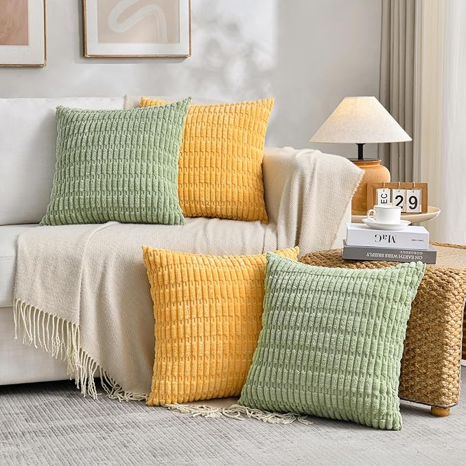 Fancy Homi 4 Packs Decorative Throw Pillow Covers for Living Room Couch Bed, Modern Farmhouse Boho Home Décor Accent Cushion Case, 18" x 18", Yellow Green Series