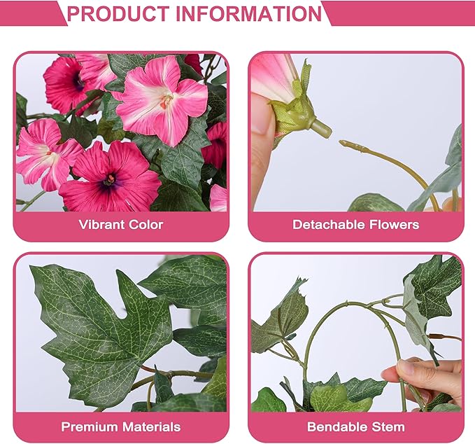 HyeFlora Artificial Flowers for Outdoors 2PCS Spring Faux Morning Glory Look Real Silk Flowers for Outside Planter UV Resistant Fake Flowers for Home Garden Balcony Yard Porch Deco (Pink)