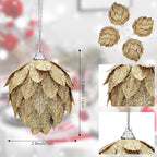 Jetec 8 Pieces Christmas Ornaments Glitter Christmas Tree Hanging Decoration Decorative Artificial Pine Cones Flowers Hanging Ornaments for Winter Wreath Holiday Decor(Gold)