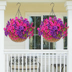 MARTINE MALL 24 Bundles Look Real Artificial Flowers for Outdoors, Realistic Fake Outdoor Flowers, UV Resistant Silk Petunia Flowers for Outside Faux Flowers Plants for Outdoor Porch, Purple+Fuchsia