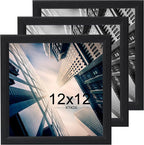 KTKDE 12x12 Picture Frame Set of 3, Black Wooden frames, Wall Hanging Display, Best Square Photo Frame Studio Gallery for Photos, Posters & Art Prints