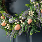 Glitzhome 22" D Easter Wreath with Artificial Easter Eggs Berries and Lavender for Front Door Wall Decor, Spring Easter Garland with Colored Eggs Berries Holiday Decoration