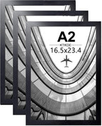 KTKDE A2 Picture Frame Set of 3,16.5x23.4 in Poster Frames,Vertical &Horizontal Wall Hanging Large Black Wooden Frame for Photos Artwork-Perfect for Christmas gifts and Home Decor