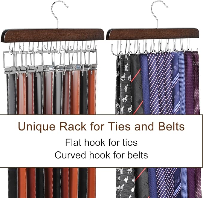 TOPIA HANGER 20 Hooks Belt Tie Hanger Space Saving for Closet, 2 IN 1 Belt Ties Racks Max 30 Belts with 30 Ties Capacity, Curved with Flat Hooks for Belts,Ties,Bras,Closet Organizers and Storage CT69A