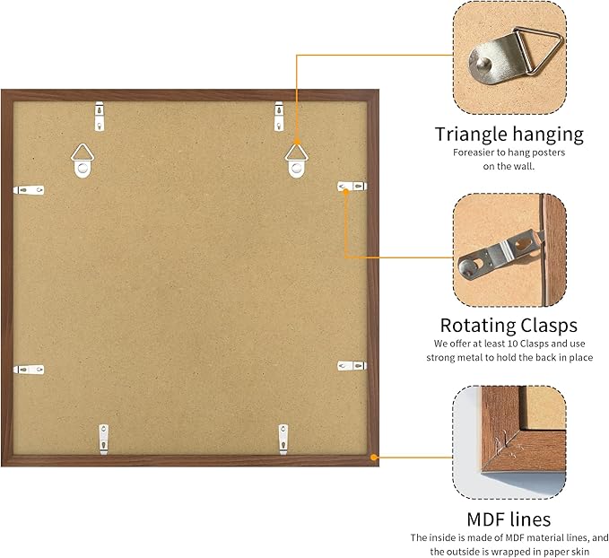 20x20 Picture Frame 3 Pack - Brown Poster Frame Display Pictures 16x16 with Mat or 20 x 20 Without Mat for Wall Hanging Horizontal and Vertical