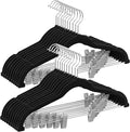 SONGMICS 20-Pack Pants Hangers, 16.7-Inch Long Velvet Hangers with Adjustable Clips, Heavy-Duty, Non-Slip Skirt Hangers, Space-Saving for Pants, Skirts, Coats, Dresses, Black UCRF012B20