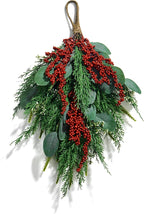 LampLust Swag for Front Door, 18 Inch Greenery with Eucalyptus and Red Berry, Teardrop Swag for Decorating, Indoor Hanging Decor for Entryways, Door or Stairways, Spring Decor, Table Centerpiece