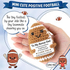 Bonus Dad Gifts from Son Daughter Wife, Positive Handmade Crochet Step Dad Father's Day Birthday Gifts, Funny Cute Small Gift for Dads, I Love You Papa Gift Idea, Unique Football Doll for Bonus-Dads