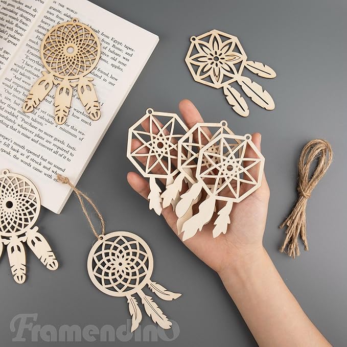 Framendino, 40 Pack Wooden DIY Dream Catchers Kits Decorative Hanging Ornaments to Paint for Home Tree Decor