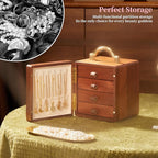 Wooden Jewelry Box for Women 4 Tier Walnut Wooden Jewelry Box with handle (White Deer Print B)