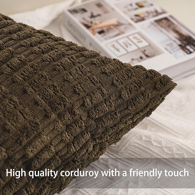 Aegero Pack of 2 Corduroy Decorative Throw Pillow Covers 24x24 InchSoft Striped Pillow Covers Modern Farmhouse Home Decor for Sofa Living Room Couch Bed（Green）
