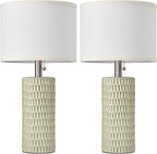 Reaketon Table Lamps for Living Room Set of 2, Ceramic Table Lamps for Bedroom, 20" Modern Lamps for Night Stands, Light Green