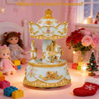 Carousel Music Box，Luxury Color Change LED Light Music Box,Luminous Rotating 3-Horse Musical Box with Gift Box for Girls Birthday Valentine Gift (You are My Sunshine, Light Gold)