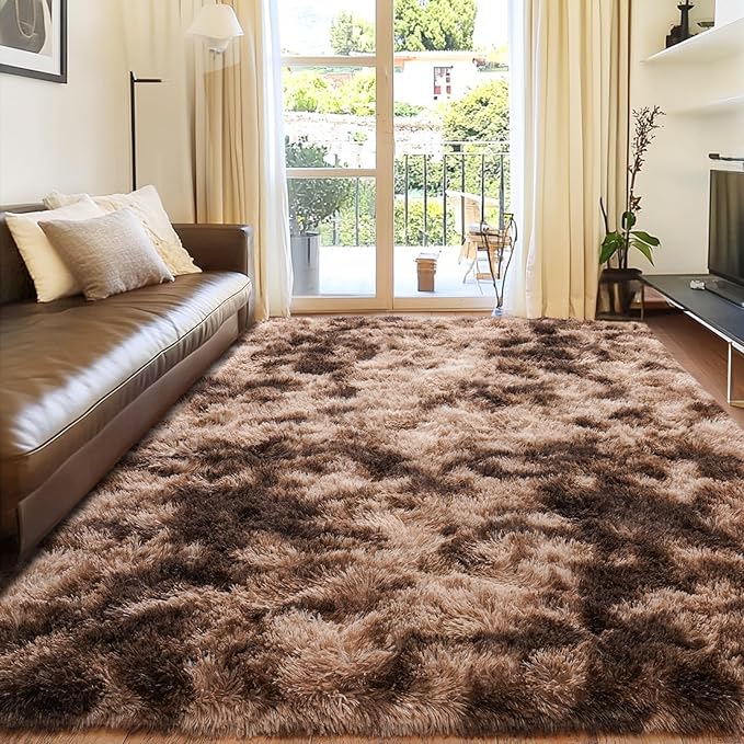 Rugs for Living Room 5x7, Soft Shaggy Modern Shag Area Rug for Bedroom, Upgrade Non-Slip Plush Fluffy Carpet for Kids Boys Girls Room Home Decor Aesthetic, Tie-Dyed Brown