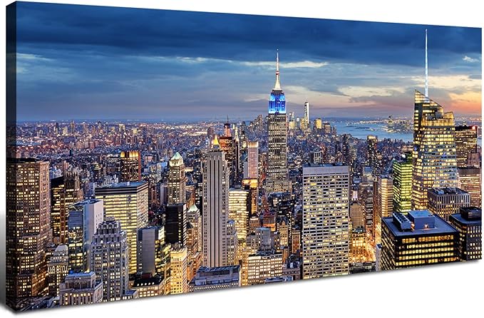 New York City Wall Art NYC Skyline Pictures Wall Decor for Office Living Room Manhattan Skyline Poster Modern Skyscraper Canvas Prints New York City Building Scenic Cityscape Artwork Decoration 20x40"