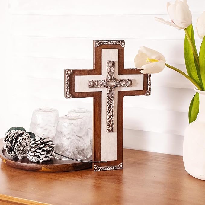 OKSQW Wall Wooden Cross Christians Cross Spiritual Religious Gifts With Hook on Hanging Wall Or Table With Blessed For Church Home Room Decoration For Christmas (Resin Small)