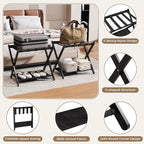 26.77" Full Assembled Luggage Rack for Guest Room, Set of 1 Bamboo Foldable Suitcase Stand, Bedroom & Hotel, Folding Luggage Holder with 5 Nylon Straps, 600D Oxford Fabric Shelf Black