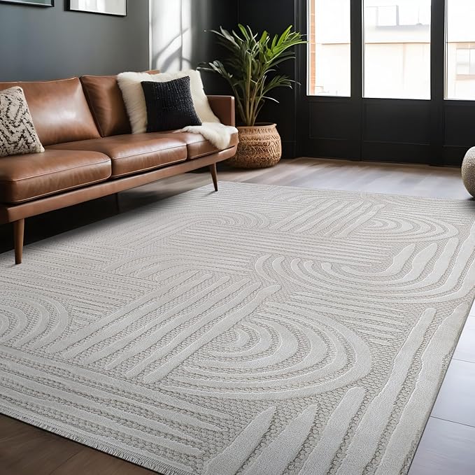 Modern Indoor Rug Orbit 4x6 Area Rugs for Living Room Luxury Kitchen Bedroom Durable Soft Geometric Durable Low and High Pile Stain Resistant Non Shedding Area Carpet 4x6