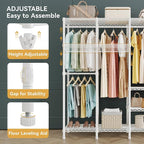 H5 Extra Large Heavy Duty Clothes Rack, Wire Garment Rack, Freestanding Clothing Rack for Hanging Clothes, Wardrobe Closet with Adjustable Shelf, 93.3" Wx15.7 Dx75.4 H, White, Load 1400 lbs
