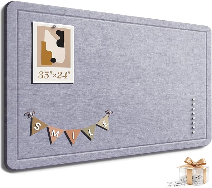 Large Bulletin Board, 35 X 24 Inches Felt Cork Board with 40 Pushpins, Foldable Felt Notice Pin Board Photo Display Board with Self-Adhesive Tape for Office Home School (Light Gray, 35x24 inch)