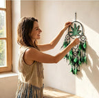Green Leaf Weed Dream Catcher Wall Hanging Decor Bedroom Adult Living Room Home Bohemian Decorations (5 Rings)