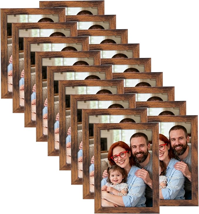 Giftgarden 4x6 Picture Frame Set of 18, Lightweight 4 by 6 Frames Bulk for Gallery Wall Photo Hanging and Tabletop Display, Rustic Brown