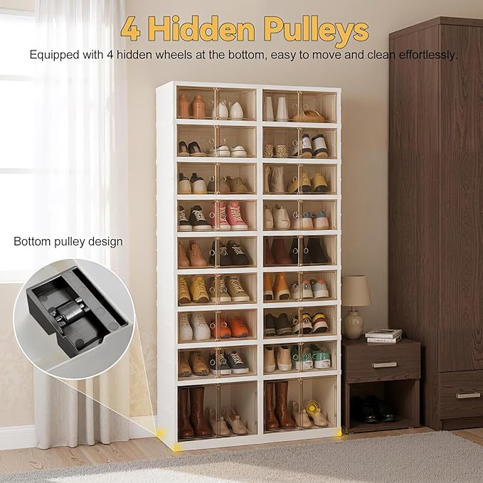 Collapsible Shoe Rack Organizer 9 Tiers-36 Pairs Foldable Shoe Cabinet with Doors, Shoe Storage Rack for Closet and Entryway, Large Plastic Folding Shoe Cabinet, Easy Assembly Shoe Shelves Organizer