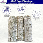 Bholi Sage Plus White Sage Sticks Pack of 3, Sage Smudge Kit 4'' Long Dried Sage Sticks for Meditation, Smudging and Cleansing, Getting Rid of Negative Energy