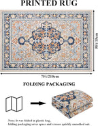 U'Artlines Boho Vintage Area Rug 5x7 Machine Washable Low Pile Soft Floor Carpet Non Slip Non Shedding Accent Rug for Living Room Bedroom Entryway Dining Room Office Orange＆Blue