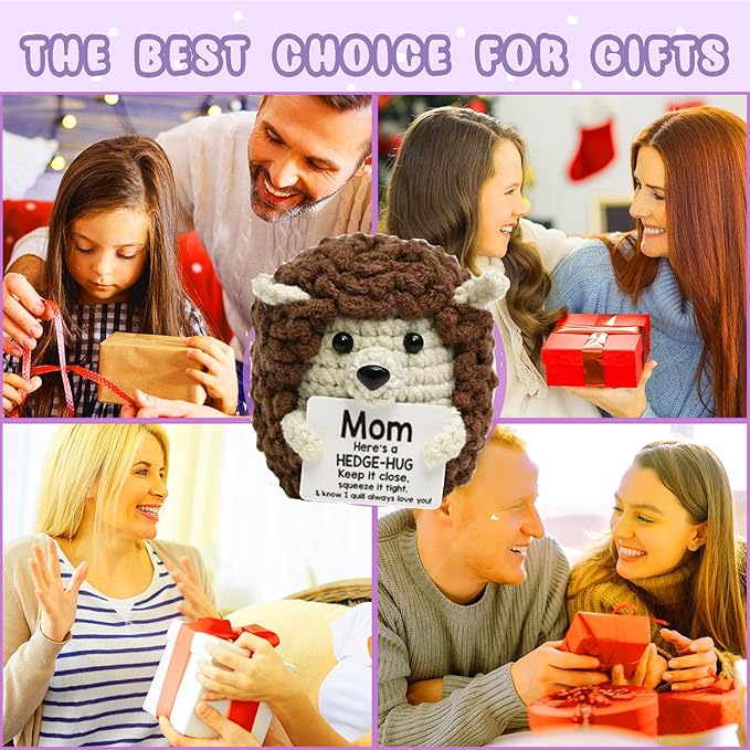 Inspirational Handmade Crochet Hedgehog, Positive Emotional Support Brown Hedgehog, Valentine's Day Gift, Birthday Thanksgiving Basket Gift for Home Decorations