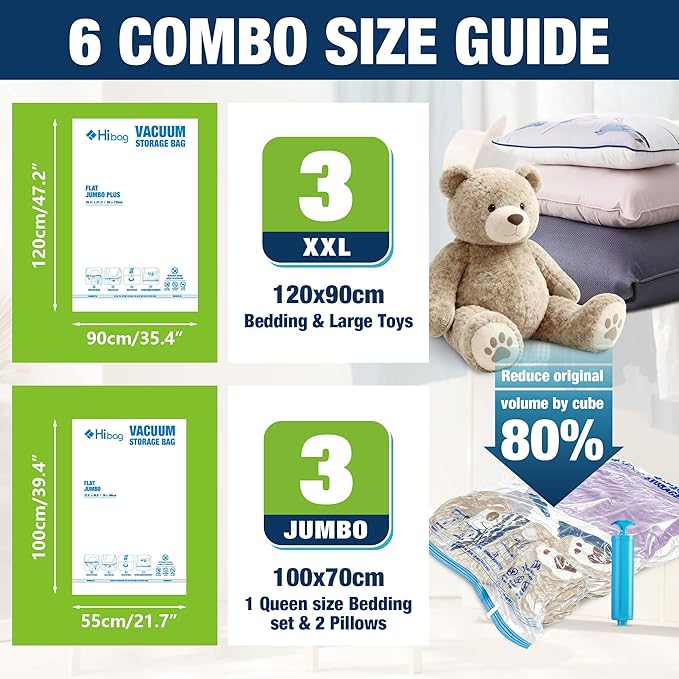 Vacuum Storage Bags Jumbo and XXL, Extra Large Vacuum Seal Bags for Bedding Blankets Comforters Clothing (3J+3XXL)